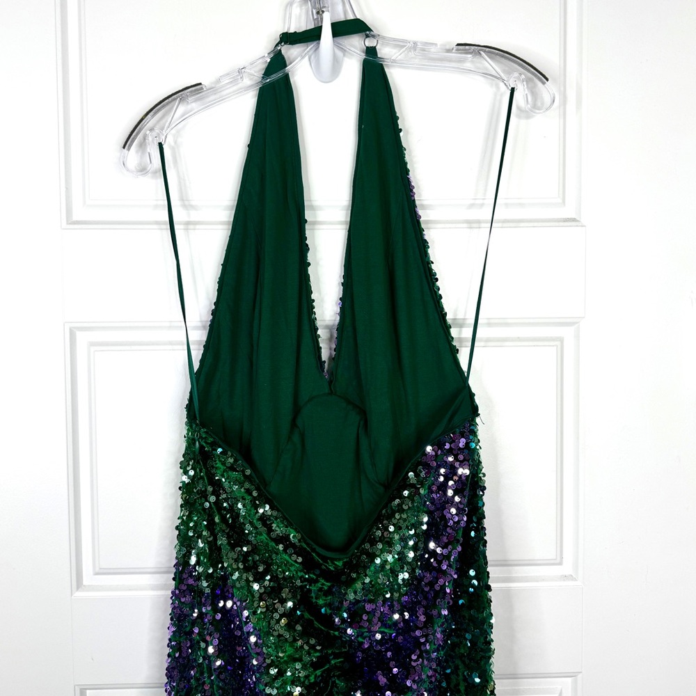 FREE PEOPLE Glitter & Gold Halter Sequin Midi Dress NEW Size S Green - Picture 12 of 15